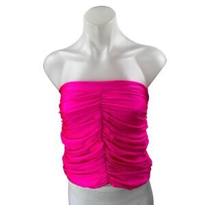NEW Mistress Rocks Pink Sleeveless Strapless Ruched Bandeau Tube Crop Top Size S